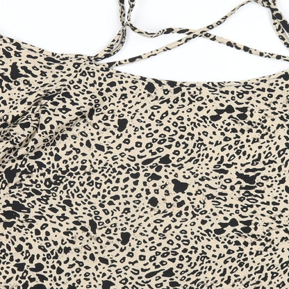 Boohoo Womens Beige Geometric Polyester Basic T-Shirt Size 12 Scoop Neck