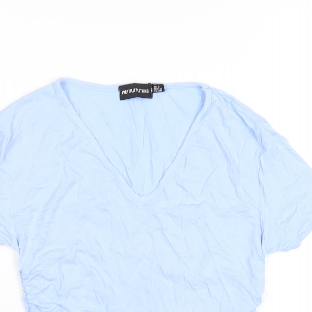 Womens UK Size 8 PRETTYLITTLETHING Blue Cropped T-Shirt