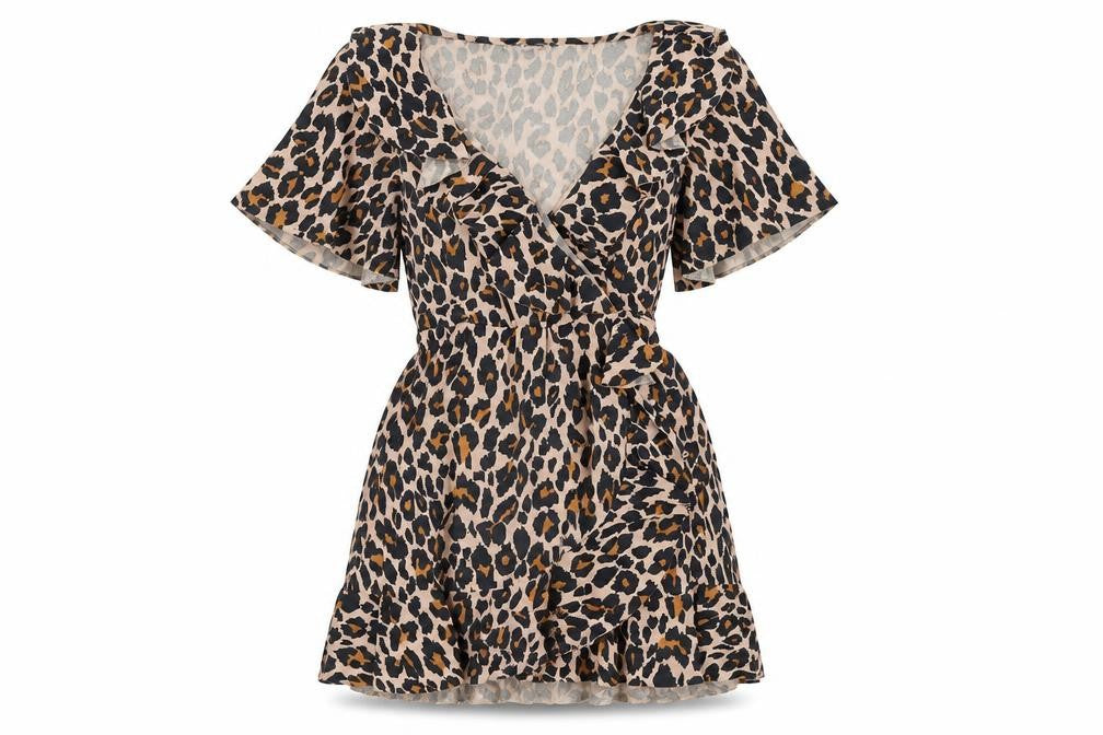 Boohoo Womens Brown Animal Print Polyester A-Line Size 12 V-Neck Pullover