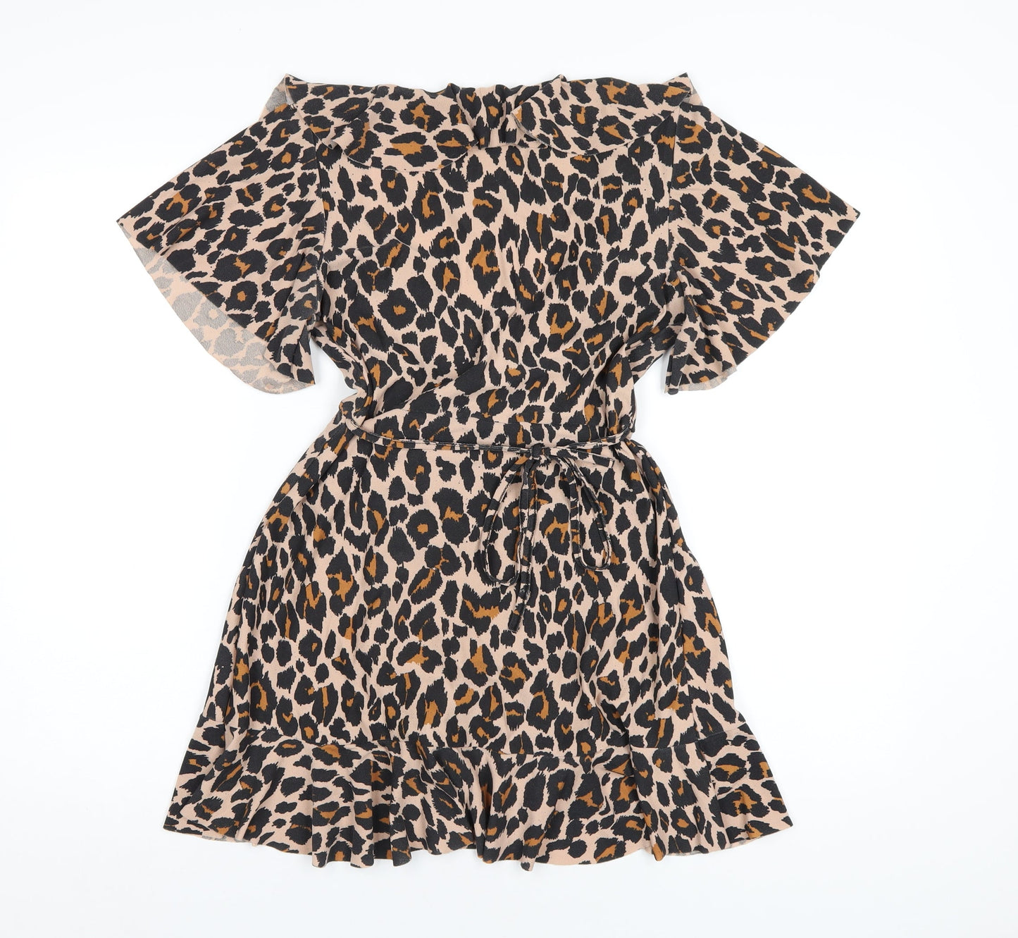 Boohoo Womens Brown Animal Print Polyester A-Line Size 12 V-Neck Pullover