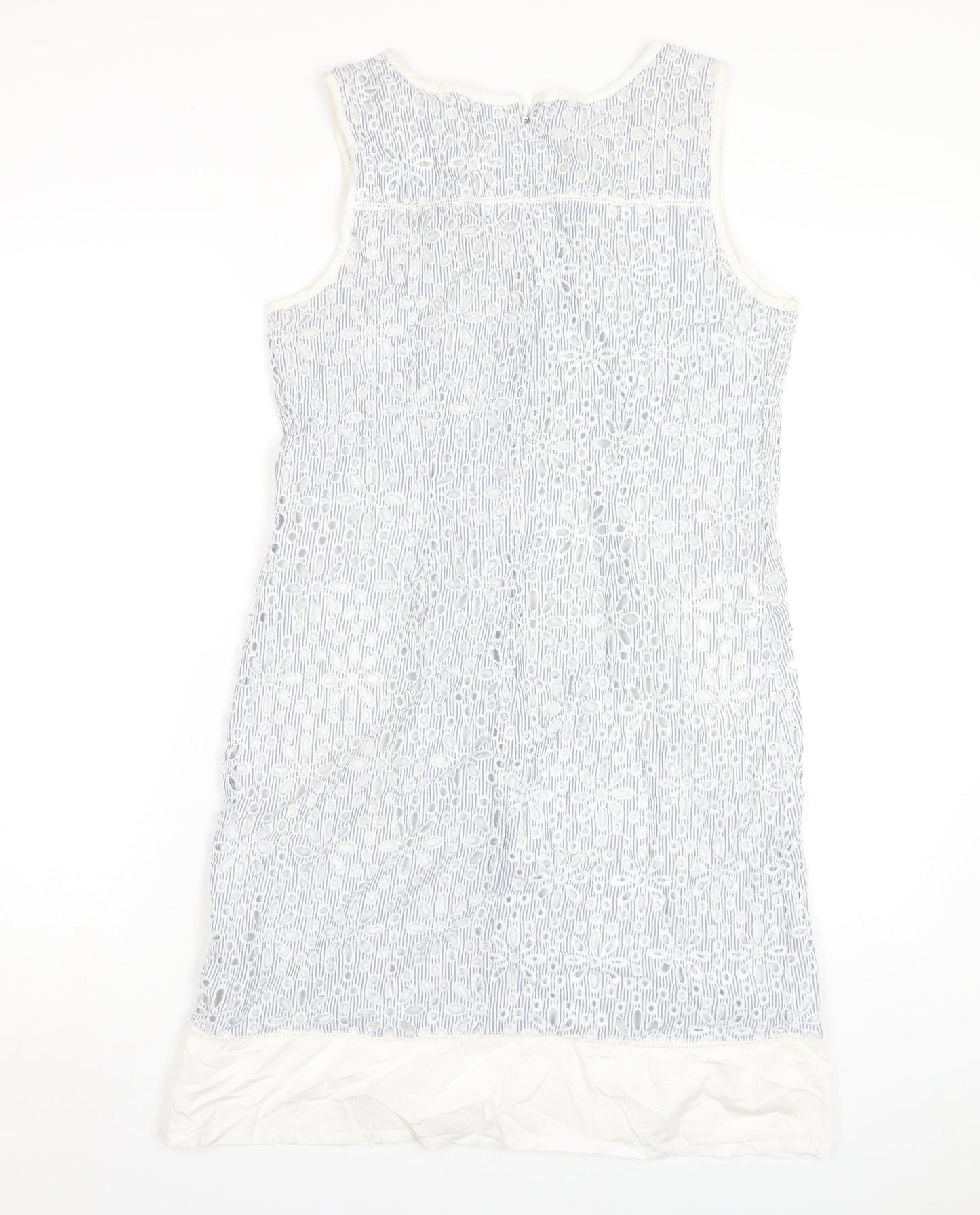 Alice Collins Womens Blue Striped Cotton A-Line Size 12 Round Neck Zip