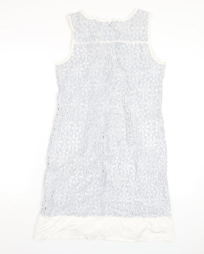 Alice Collins Womens Blue Striped Cotton A-Line Size 12 Round Neck Zip