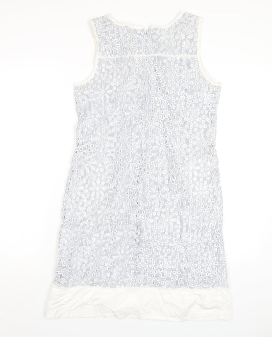 Alice Collins Womens Blue Striped Cotton A-Line Size 12 Round Neck Zip