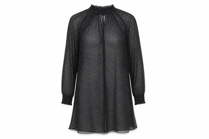 New Look Womens Black Polka Dot Polyester A-Line Size 14 Mock Neck Button
