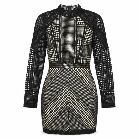 Front view of Missguided women’s black polyester bodycon, size UK 10, mock neck zip