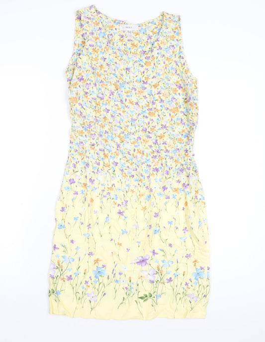 NEXT Womens Yellow Floral Viscose Tank Dress Size 8 Round Neck Zip