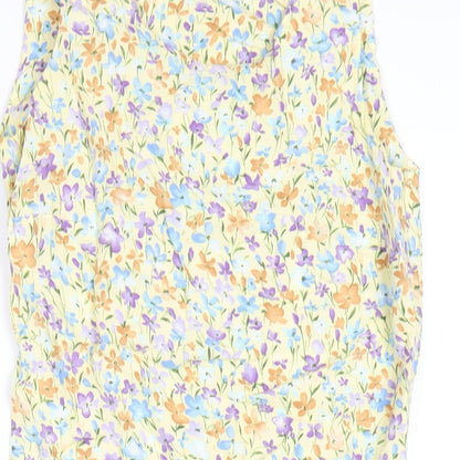 NEXT Womens Yellow Floral Viscose Tank Dress Size 8 Round Neck Zip