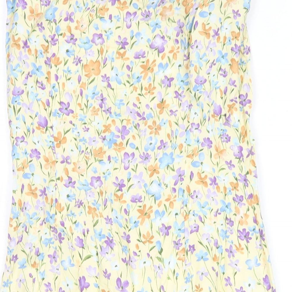 NEXT Womens Yellow Floral Viscose Tank Dress Size 8 Round Neck Zip