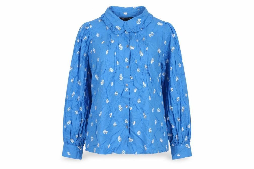 Marks & Spencer Womens Blue Geometric Cotton Basic Button-Up Size 14 Collared
