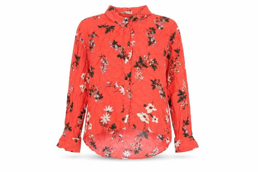 Marks & Spencer Womens Red Floral Viscose Basic Button-Up Size 10 Collared