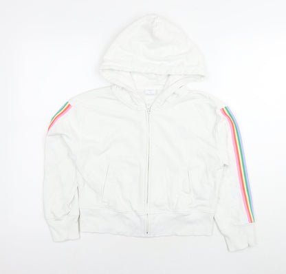 Gap Girls White Cotton Full Zip Hoodie Size 10 Years Zip