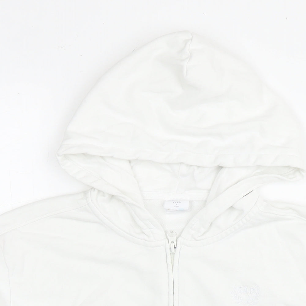 Gap Girls White Cotton Full Zip Hoodie Size 10 Years Zip