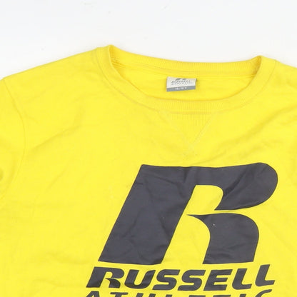 Russell Athletic Boys Yellow Cotton Pullover Sweatshirt Size 14-15 Years Pullover - Logo