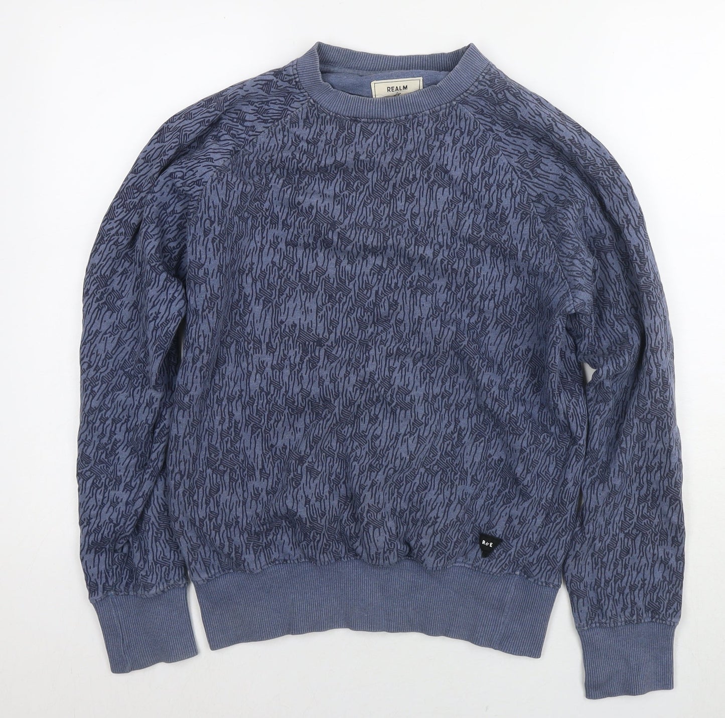 Realm & Empire Mens Blue Geometric Cotton Pullover Hoodie Size S