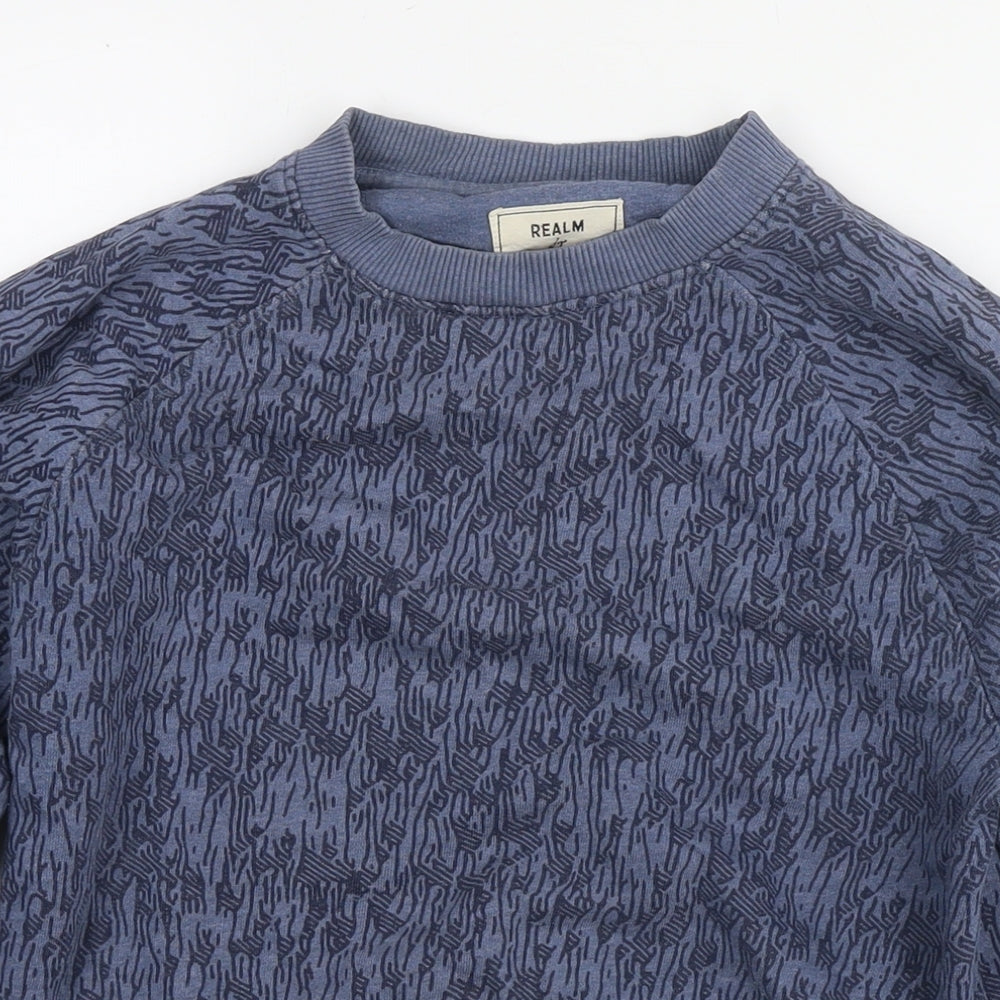 Realm & Empire Mens Blue Geometric Cotton Pullover Hoodie Size S