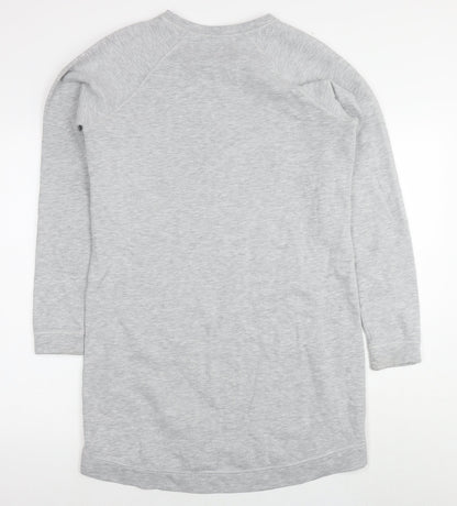 Jack Wills Womens Grey Cotton Jumper Dress Size 10 Round Neck Pullover - Logo