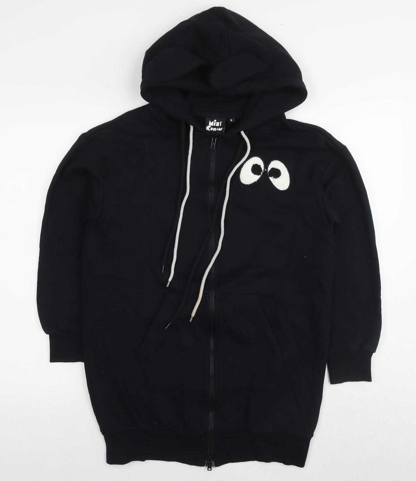 Mini Cream Womens Black Cotton Full Zip Hoodie Size S Pullover - Eyes Goodbye