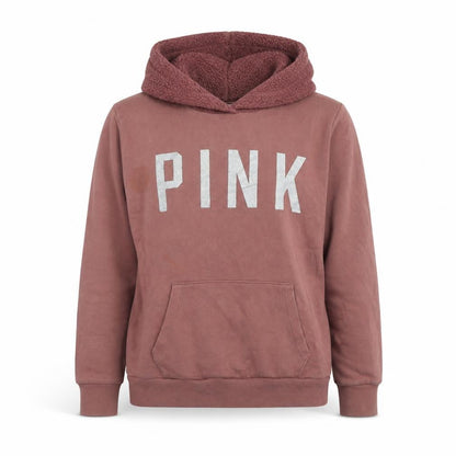 PINK Womens Brown Cotton Pullover Hoodie Size M Pullover - Logo