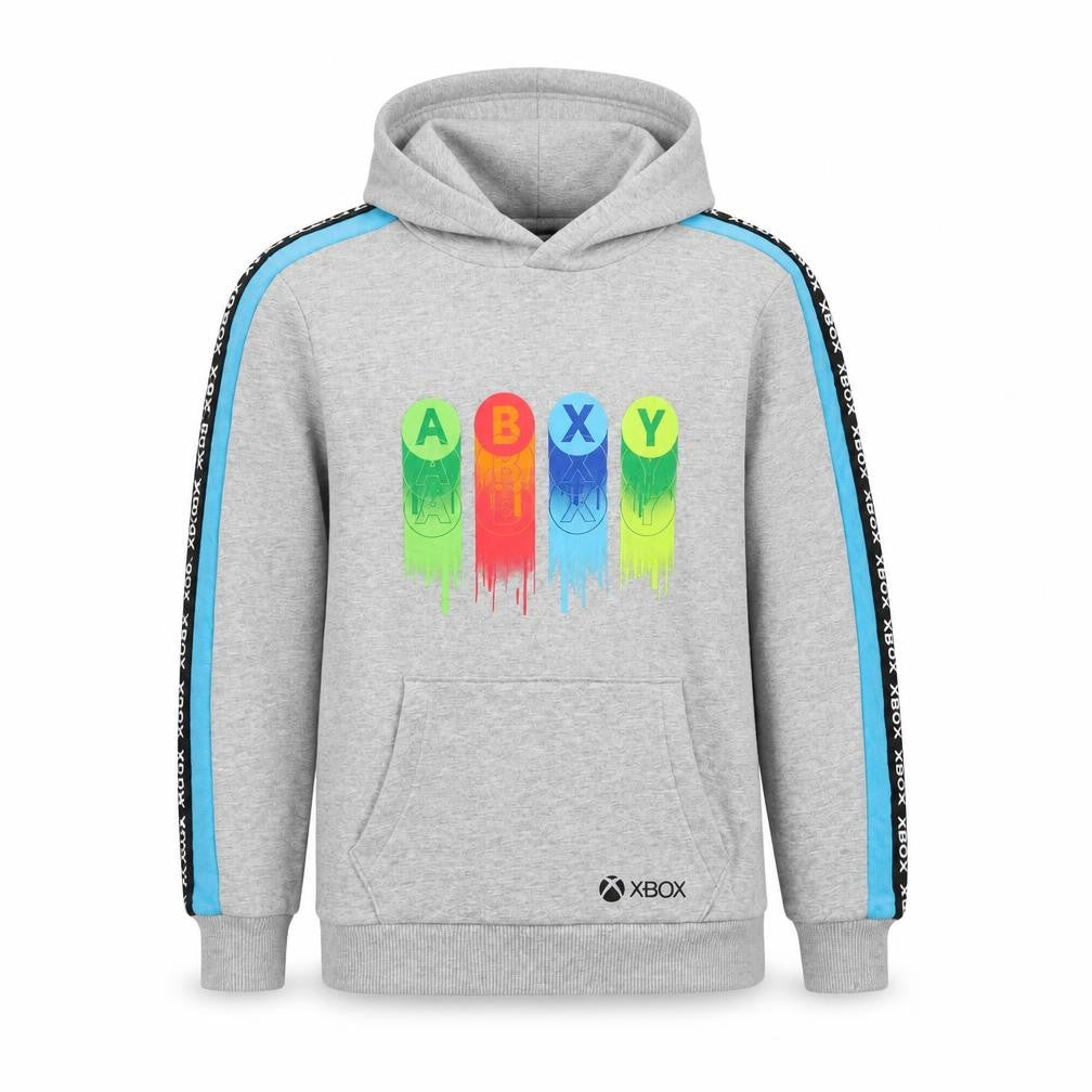 Front view of Xbox boys’ grey cotton pullover hoodie, size 11-12, years pullover - logo
