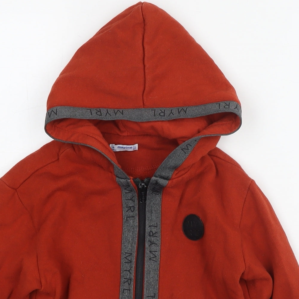 Mayoral Boys Brown Cotton Full Zip Hoodie Size 6 Years Zip - Logo