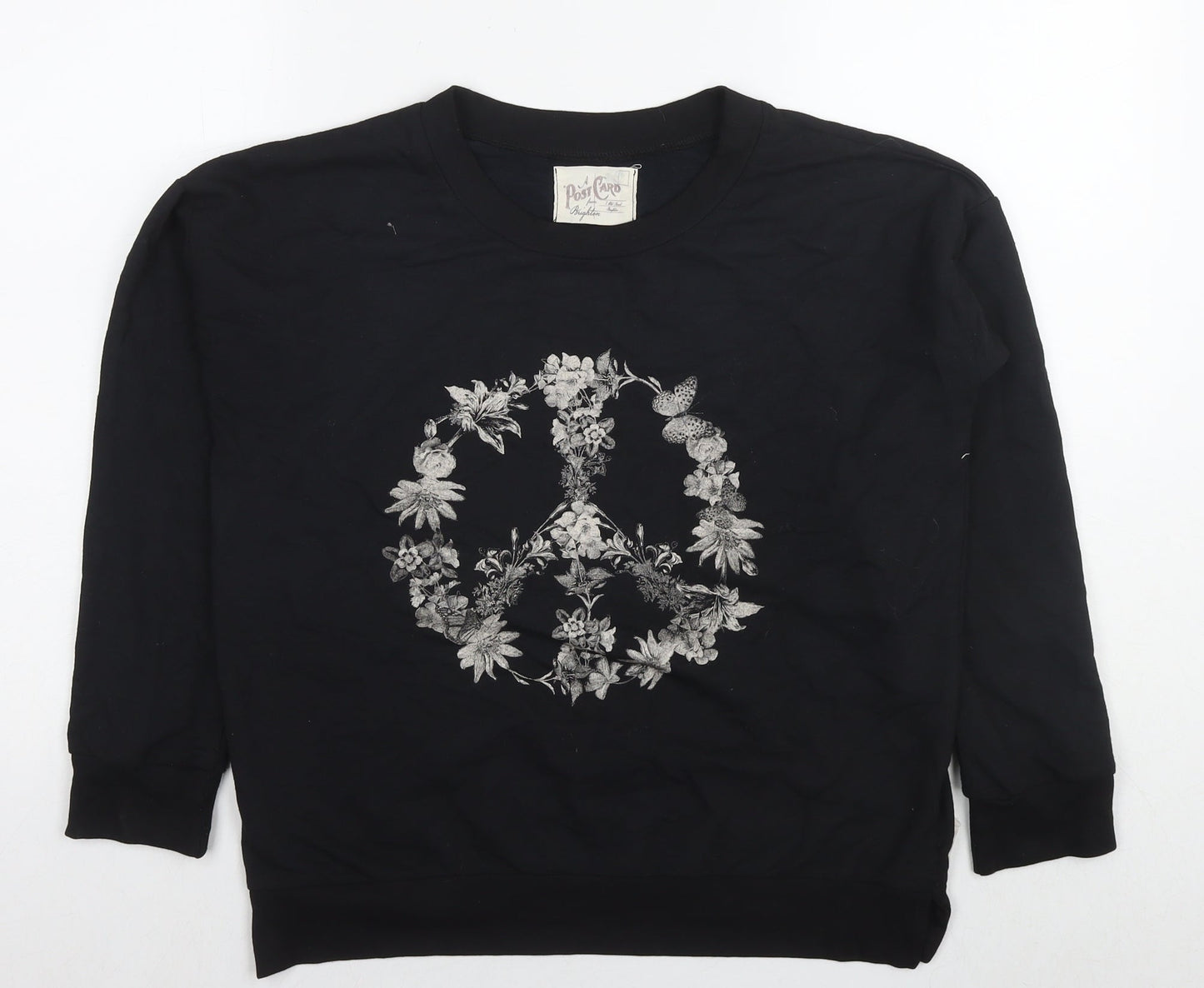 A Postcard From Brighton Womens Black Cotton Pullover Sweatshirt Size S Pullover - Flowers Peace