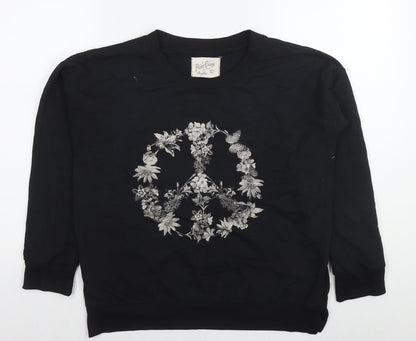 A Postcard From Brighton Womens Black Cotton Pullover Sweatshirt Size S Pullover - Flowers Peace