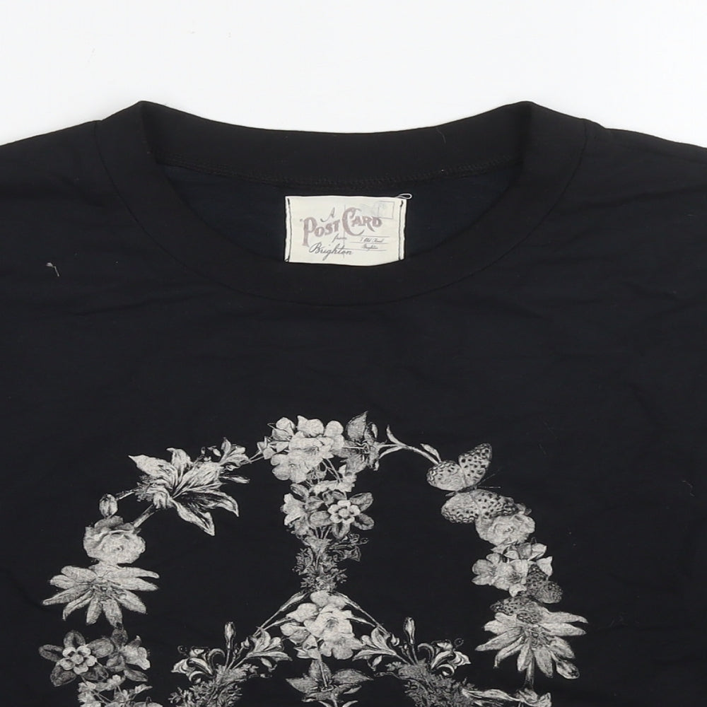 A Postcard From Brighton Womens Black Cotton Pullover Sweatshirt Size S Pullover - Flowers Peace