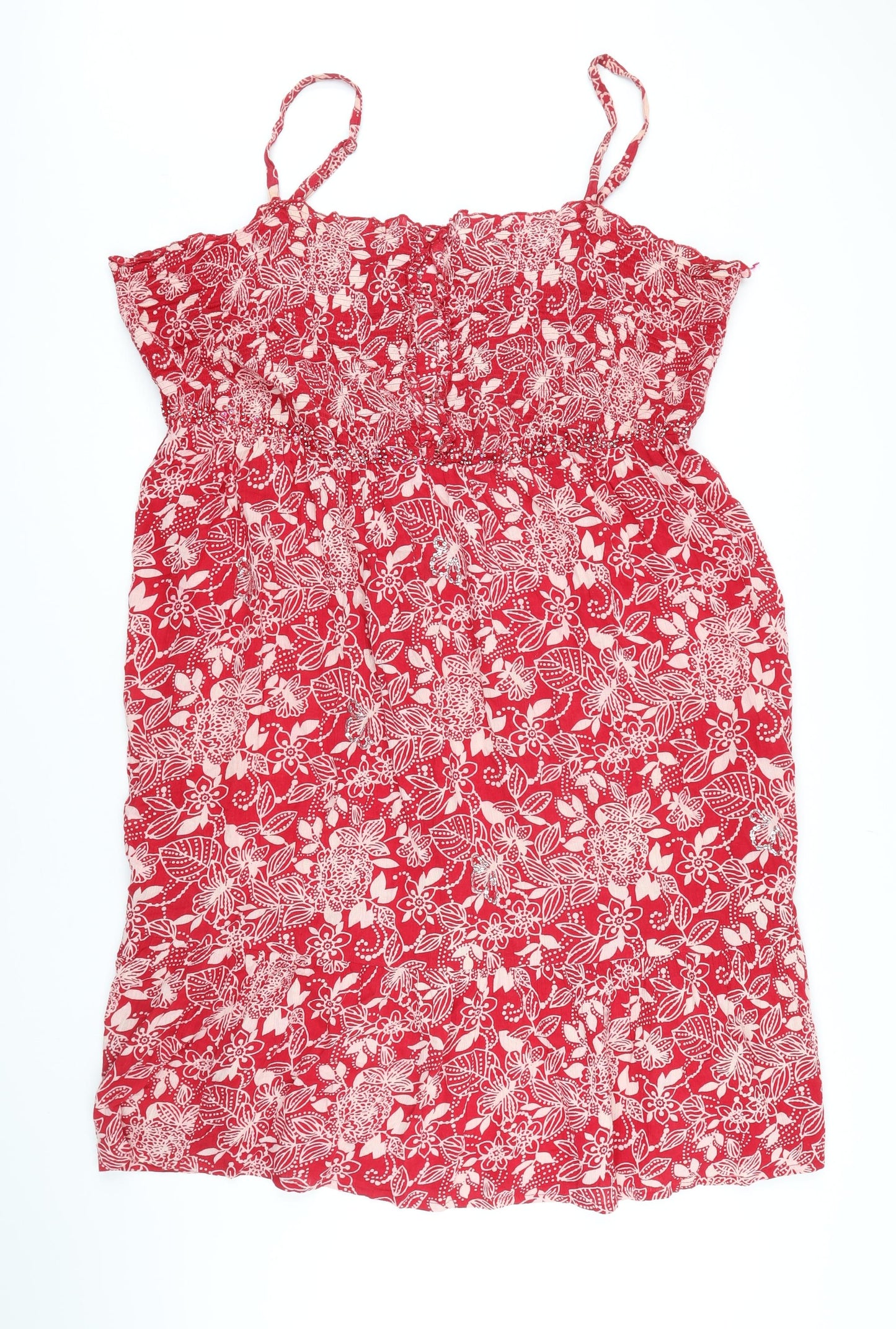 BM Womens Red Floral 100% Cotton A-Line Size 24 Square Neck