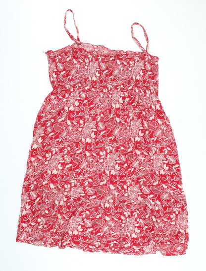 BM Womens Red Floral 100% Cotton A-Line Size 24 Square Neck