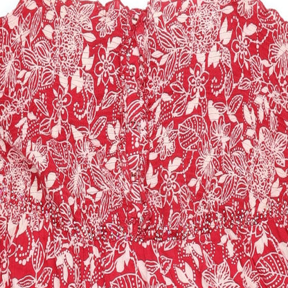 BM Womens Red Floral 100% Cotton A-Line Size 24 Square Neck