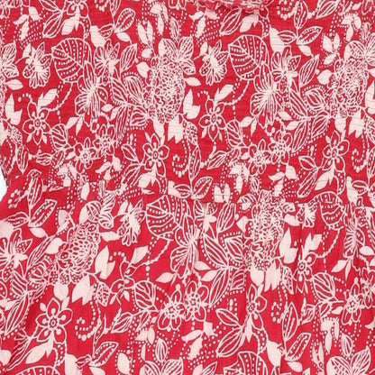 BM Womens Red Floral 100% Cotton A-Line Size 24 Square Neck