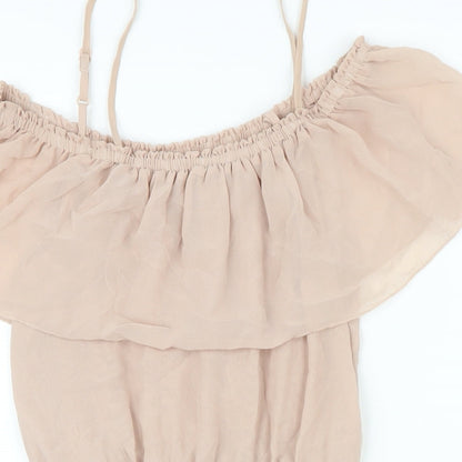 H&M Womens Beige Polyester Mini Size 8 Off the Shoulder