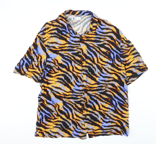 Bershka Womens Multicoloured Animal Print Viscose Basic Blouse Size M Collared