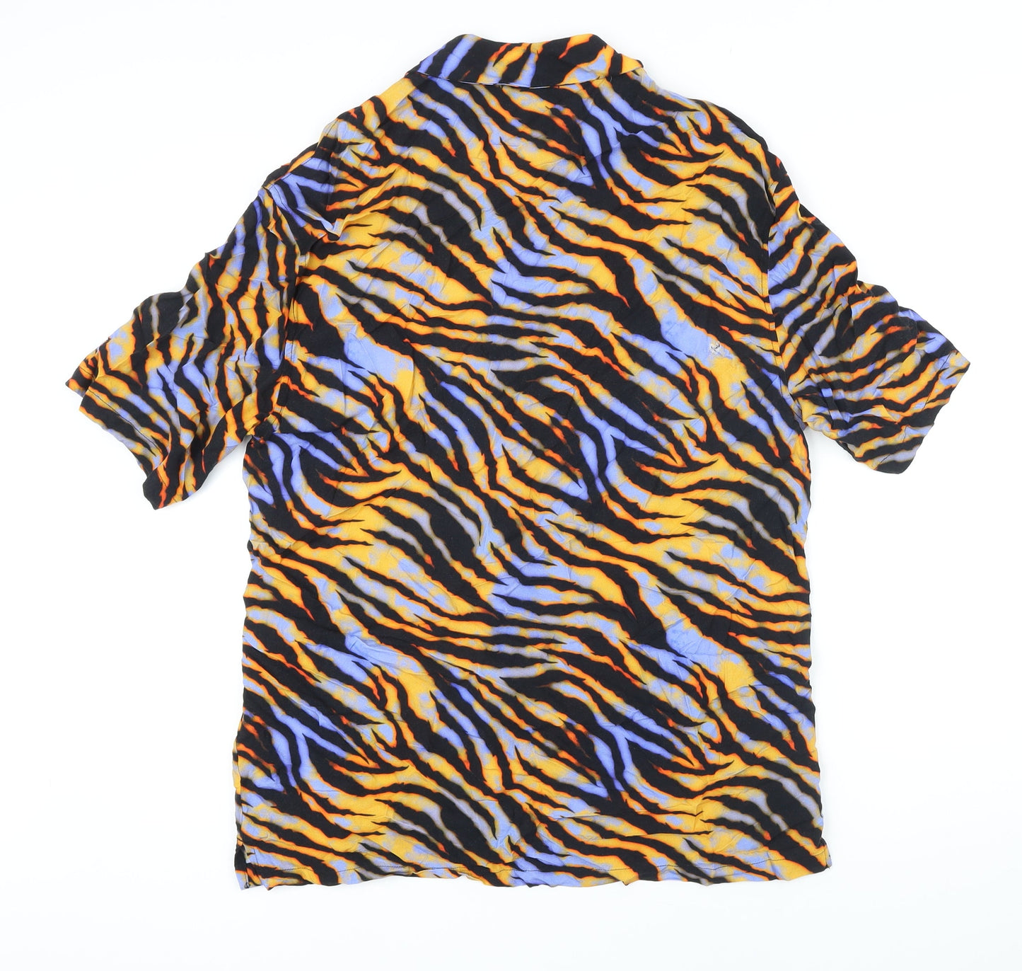 Bershka Womens Multicoloured Animal Print Viscose Basic Blouse Size M Collared