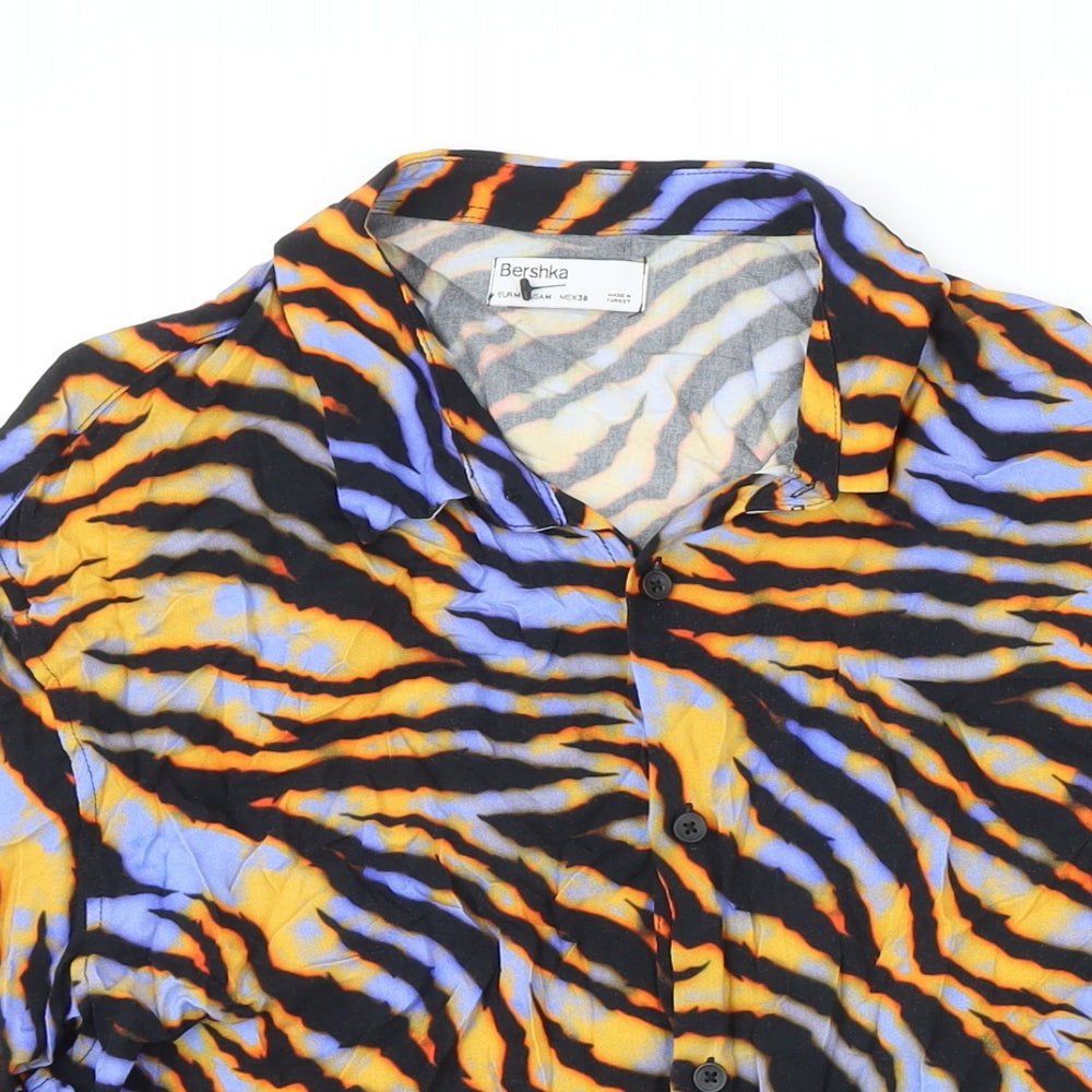 Bershka Womens Multicoloured Animal Print Viscose Basic Blouse Size M Collared