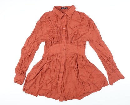 Boohoo Womens Brown Viscose Shirt Dress Size 10 Collared Button