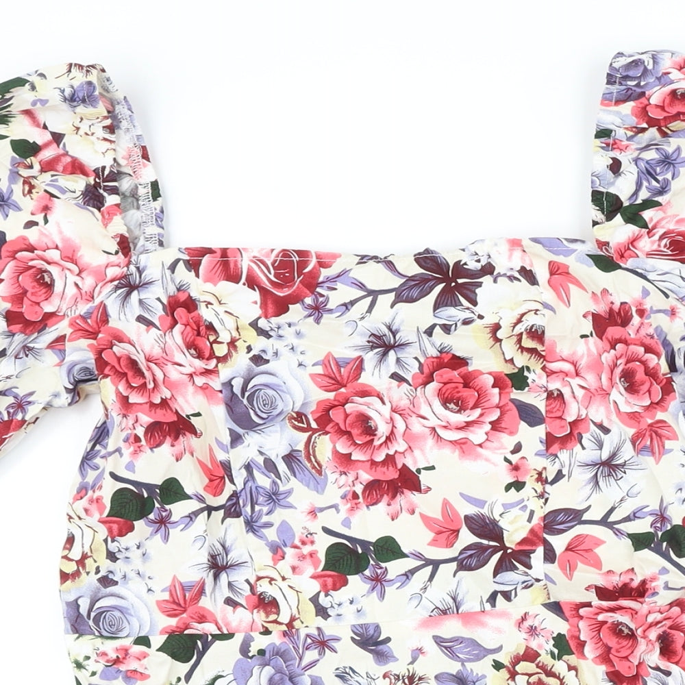 Missguided Womens Multicoloured Floral Cotton A-Line Size 10 Square Neck Zip