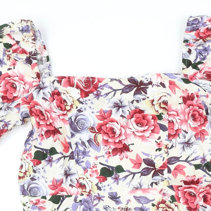 Missguided Womens Multicoloured Floral Cotton A-Line Size 10 Square Neck Zip