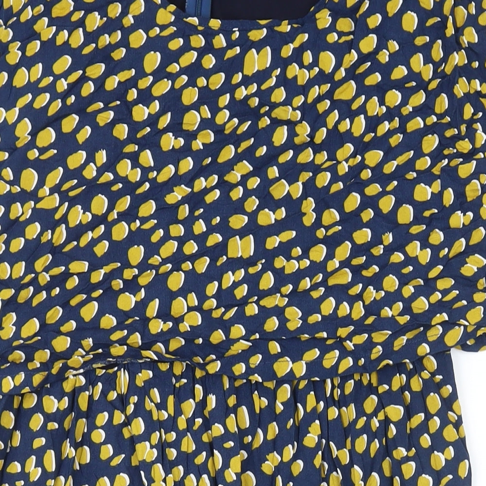 Jo Jo Maman Bebe Womens Blue Geometric Viscose A-Line Size 14 Boat Neck Zip