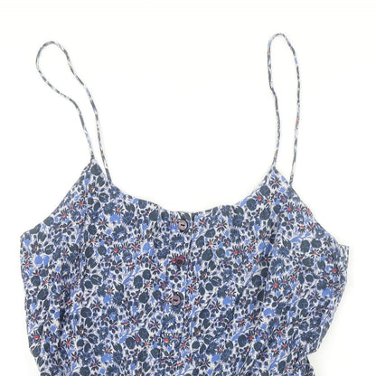 Jack Wills Womens Blue Floral 100% Cotton A-Line Size 6 Sweetheart Button