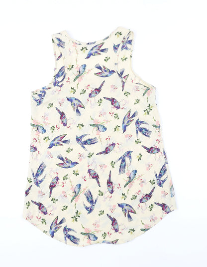 Anmoi Womens Beige Floral Polyester Tunic Blouse Size 8 Round Neck - Birds
