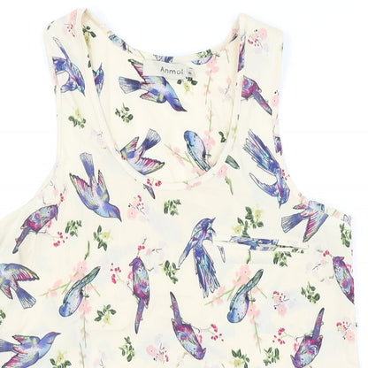 Anmoi Womens Beige Floral Polyester Tunic Blouse Size 8 Round Neck - Birds