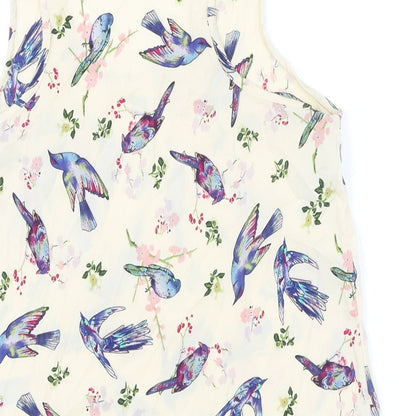 Anmoi Womens Beige Floral Polyester Tunic Blouse Size 8 Round Neck - Birds