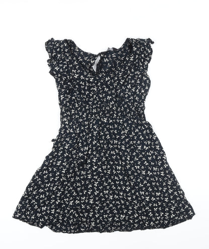 Dorothy Perkins Womens Black Geometric Viscose Mini Size 8 Boat Neck