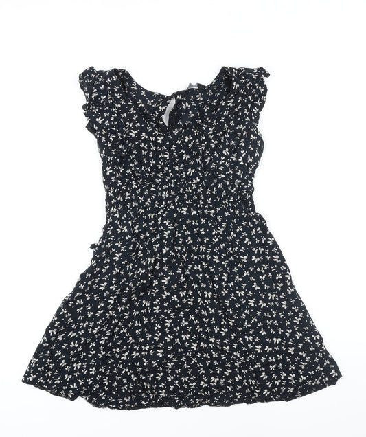 Dorothy Perkins Womens Black Geometric Viscose Mini Size 8 Boat Neck