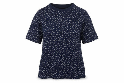 Marks & Spencer Womens Blue Floral Viscose Basic T-Shirt Size 10 Round Neck