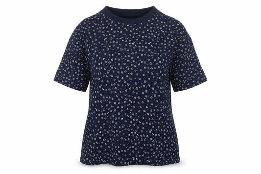 Marks & Spencer Womens Blue Floral Viscose Basic T-Shirt Size 10 Round Neck