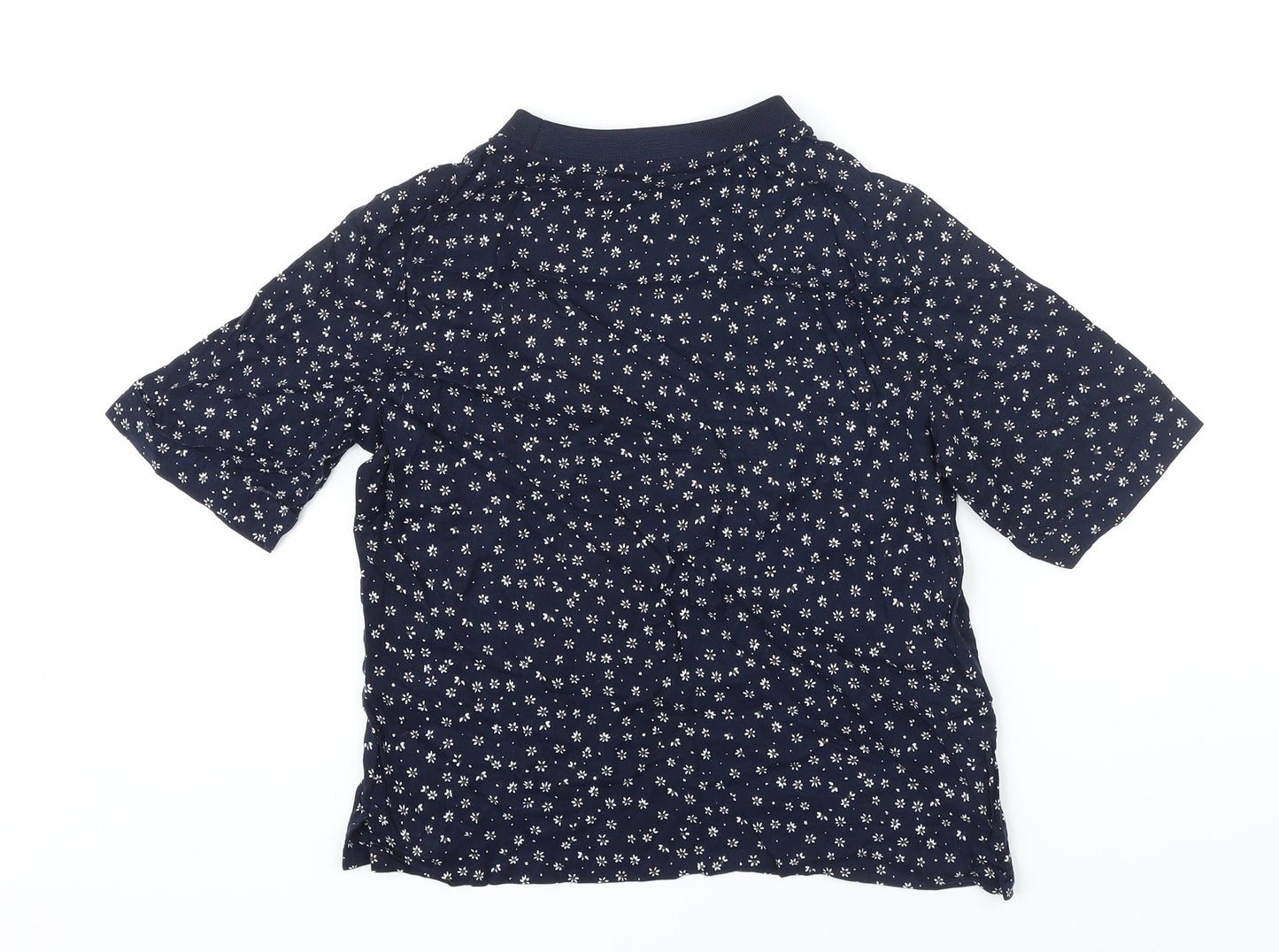 M&S Womens Blue Floral Viscose Basic T-Shirt Size 10 Round Neck