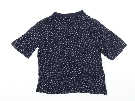 M&S Womens Blue Floral Viscose Basic T-Shirt Size 10 Round Neck
