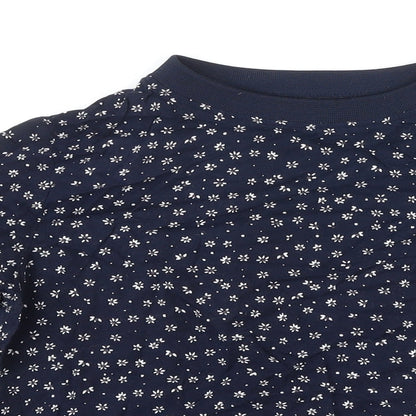 M&S Womens Blue Floral Viscose Basic T-Shirt Size 10 Round Neck